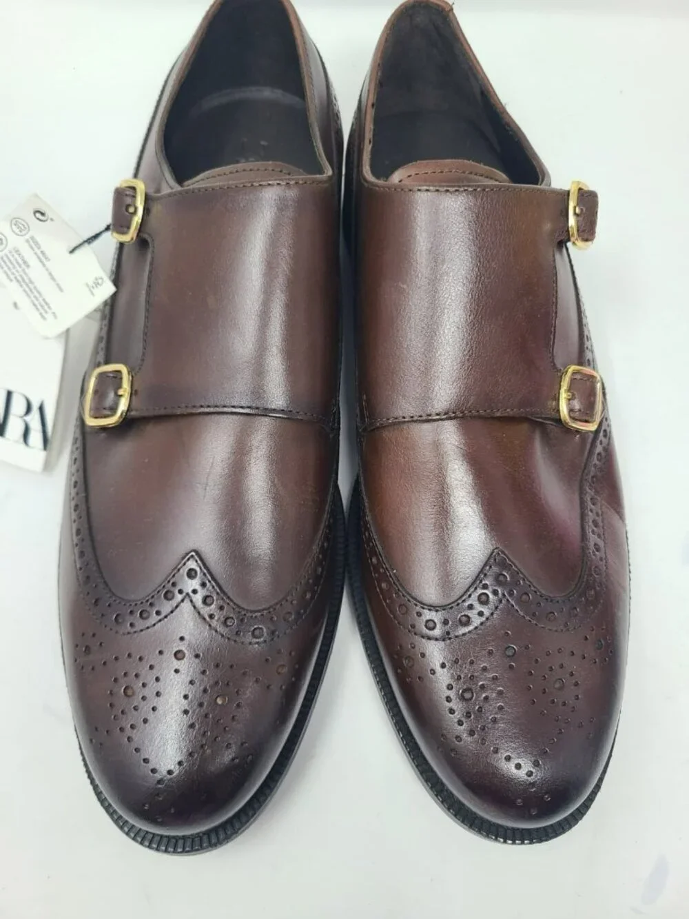 Zara Leather Double Monk Strap Shoes Size 8 2408/920